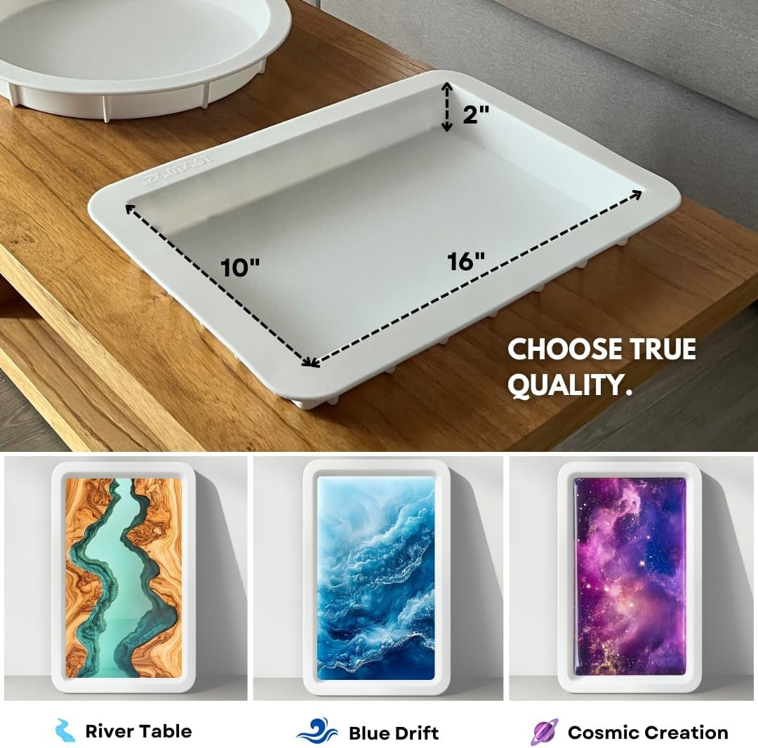 Alaskey® Large Premium Rectangular Resin Table Silicone Mold 16"x10" and 12"x7" | Durable, Reusable, No Seal Required | Large Epoxy Resin Mold for DIY River Table, Coffee Table, Cutting Board Crafts