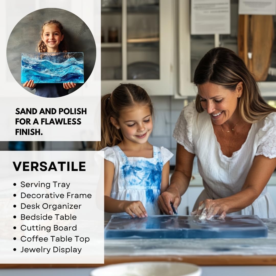 Alaskey® Large Premium Rectangular Resin Table Silicone Mold 16"x10" and 12"x7" | Durable, Reusable, No Seal Required | Large Epoxy Resin Mold for DIY River Table, Coffee Table, Cutting Board Crafts