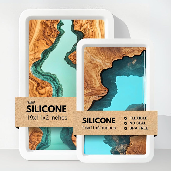 Alaskey® Large Premium Rectangular Resin Table Silicone Mold 16"x10" and 19"x11" | Durable, Reusable, No Seal Required | Large Epoxy Resin Mold for DIY River Table, Coffee Table, Cutting Board Crafts