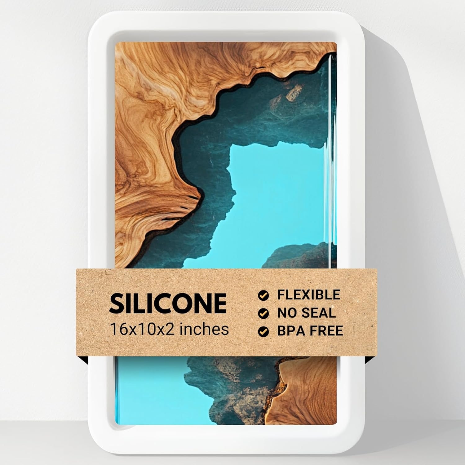 Alaskey® Large Premium Rectangular Resin Table Silicone Mold 16"x10" | Durable, Reusable, No Seal Required | Large Epoxy Resin Mold for DIY River Table, Coffee Table, Cutting Board, Charcuterie Crafts