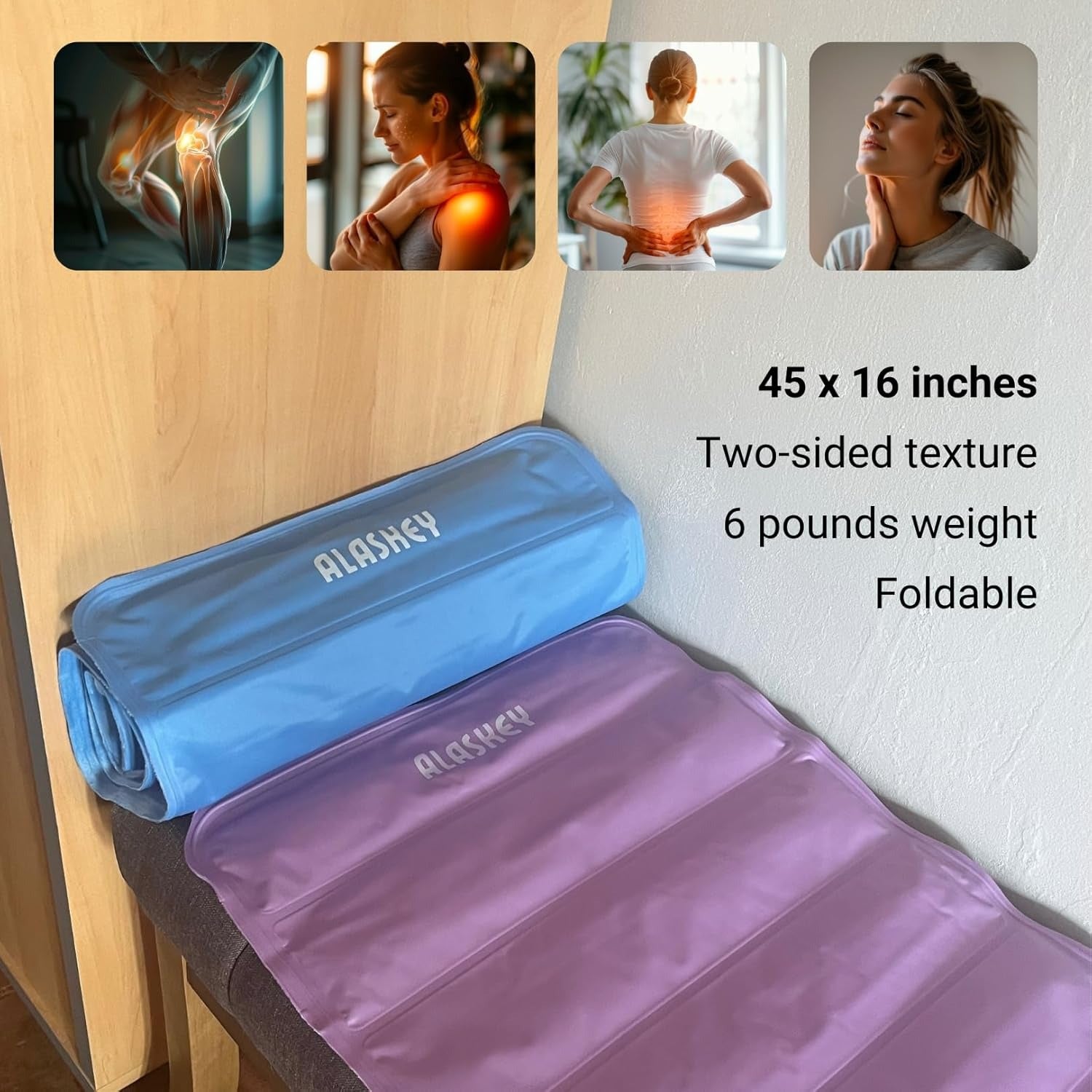 Alaskey® Large Blue Full Body Ice Pack | 45"x16" Reusable Relaxation Cooling Blanket | Perfect for Summer Comfort, Full-Body Cooling, Cold Therapy and Recovery After Physical Activity or Everyday Use