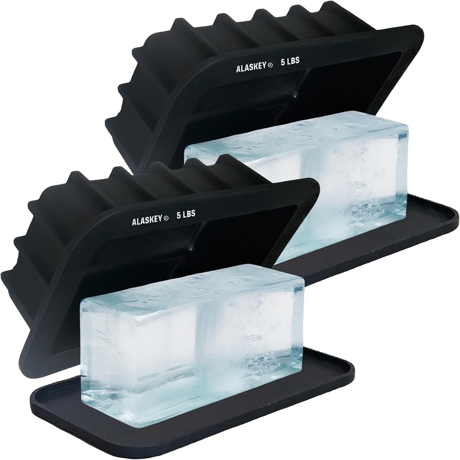 Alaskey® Extra Large Ice Block Mold 5 lbs With Lid (2-Pack) | Create Perfect Ice Bricks | Professional Silicone Mold for Crafting Giant Ice Cubes, Ideal for Ice Baths, Coolers, Bartender Accessories